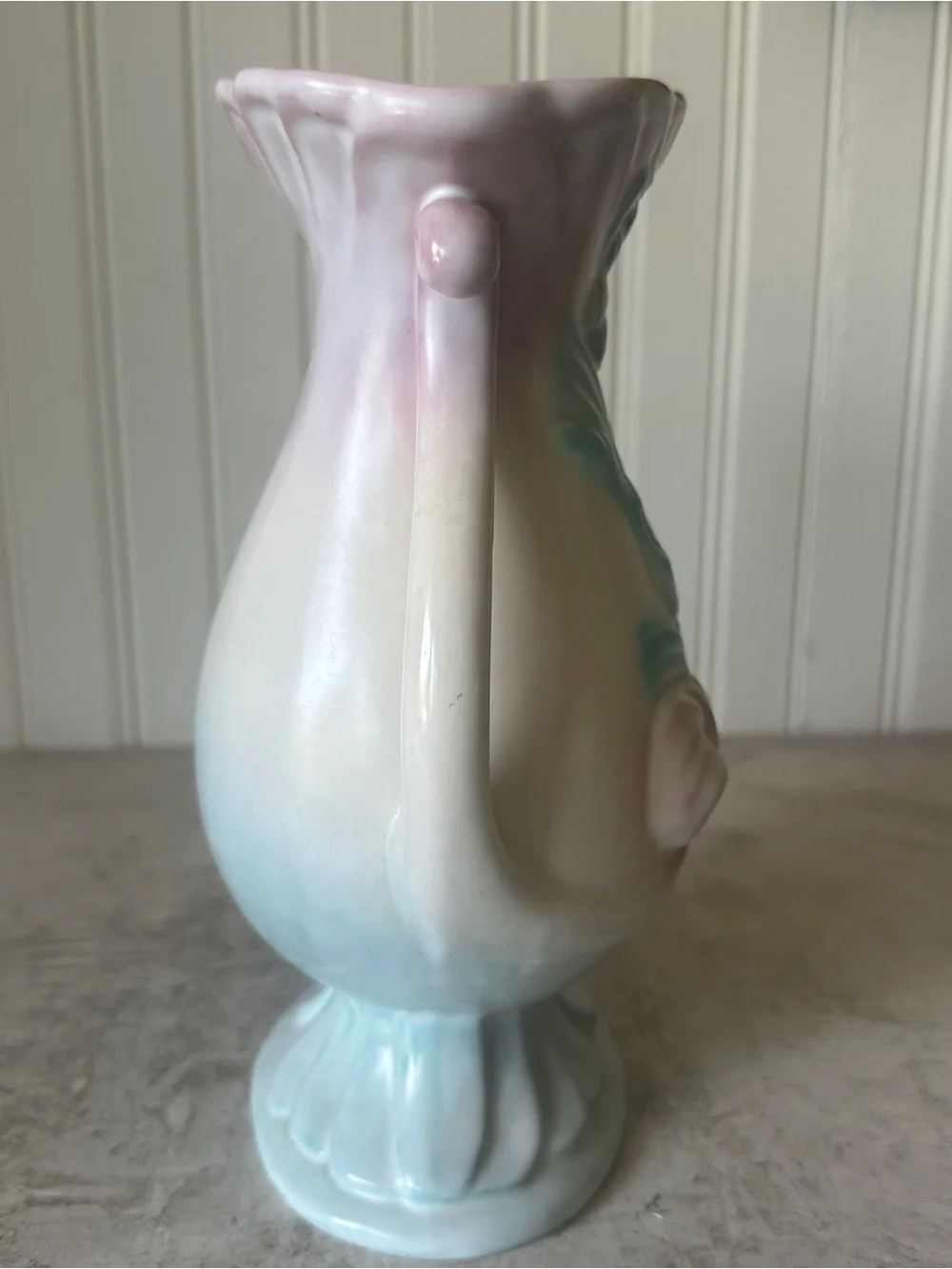 Hull Pottery Bow Knot Blue & Pink B-7 Vase Floral 8.75” Handles Vintage 1949 EUC